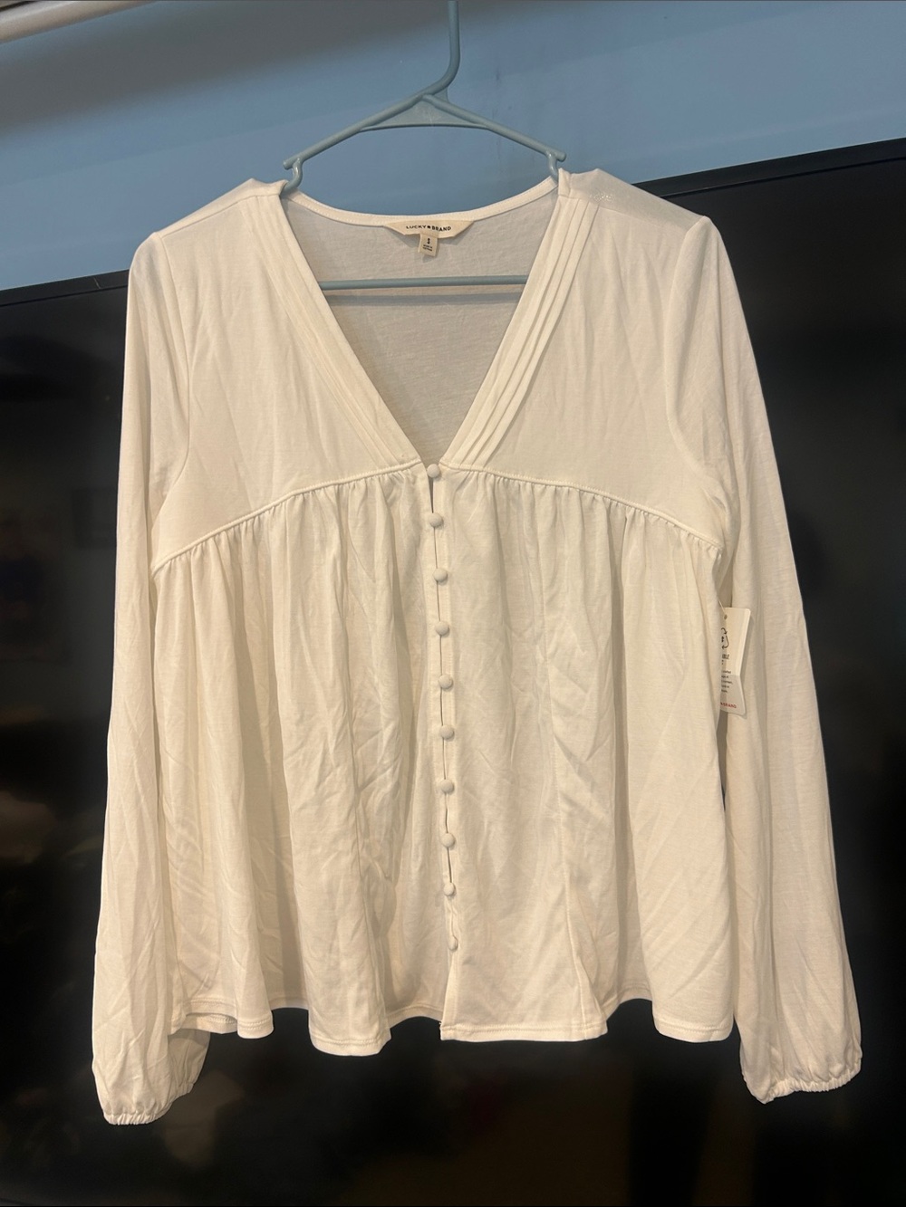 Lucky Brand White V-Neck Button Babydoll Blouse